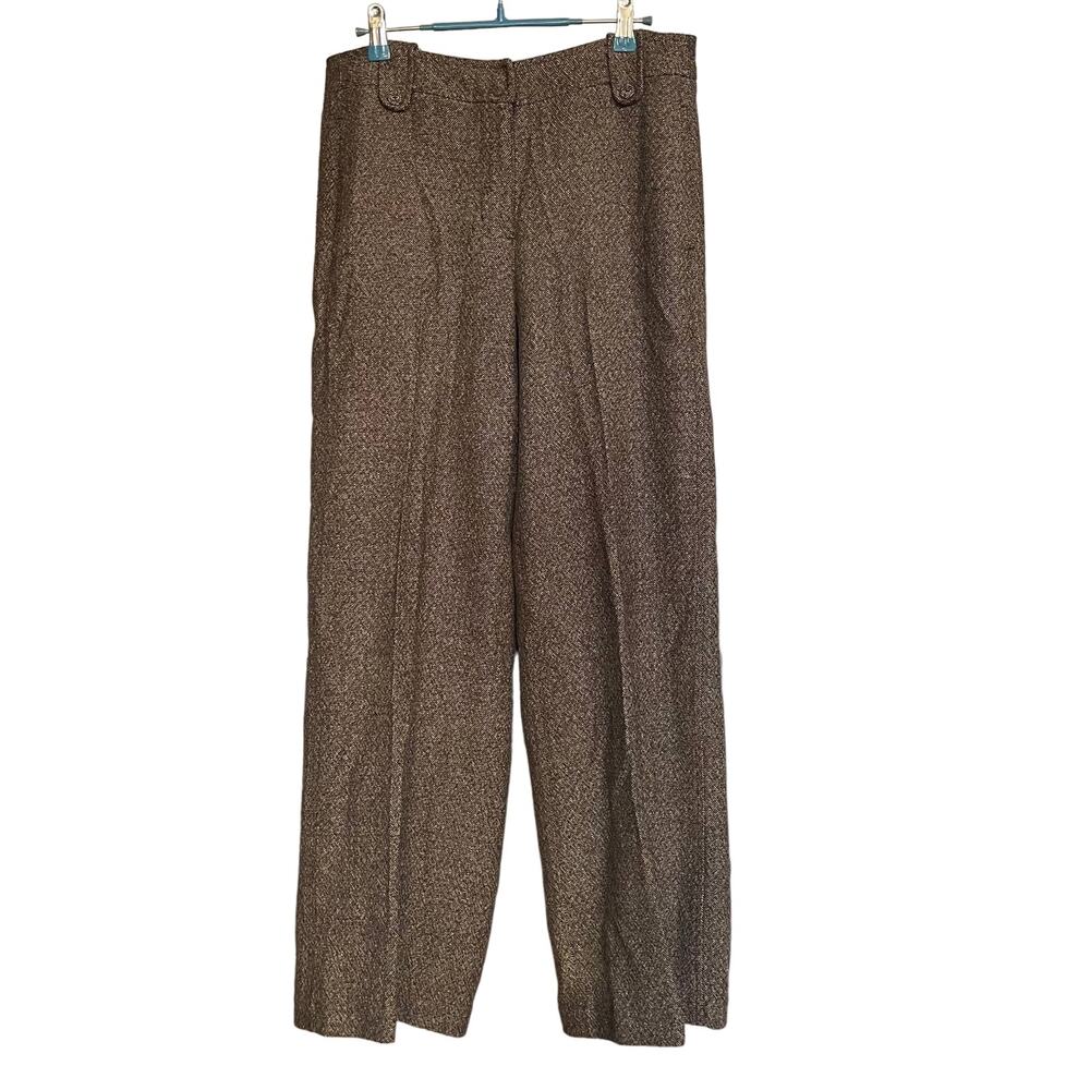 Soft Surroundings Pants Tweed Brown High Rise Wide Leg Flat‎ Front Trousers Sz 8